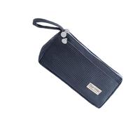 CHAKAE Grande trousse à crayons double couche en velours côtelé 2 compartiments pour étudiant garçon fille école sac en tissu, bleu