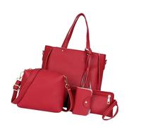 CHAKAE Lot de 4 sacs à main en cuir synthétique pour femme - Sac à bandoulière - Porte-cartes - Convient pour diverses occasions - Ensemble d'accessoires élégants pour femme, Rouge, One Size