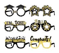 CHAKAE Lot de 6 lunettes de remise de diplôme en noir et or avec finition scintillante, idéales pour les fêtes de fin d'études de 2025