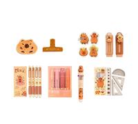 CHAKAE Papeterie scolaire de dessin animé avec grande trousse à crayons, gomme, surligneur, marqueur gel, stylo à papier, règle, autocollant de dessin animé, stylo gel Capybara et autocollant