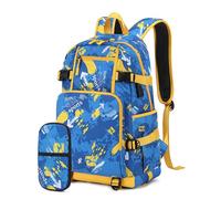 CHAKAE Sac à dos d'école avec trousse à crayons pour adolescent, grande capacité, sac à dos de voyage pour ordinateur portable, port de charge USB, sac à livres, sac d'école, bleu, One Size