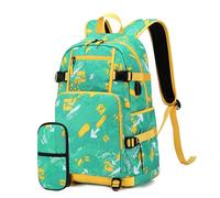 CHAKAE Sac à dos d'école avec trousse à crayons pour adolescent, grande capacité, sac à dos de voyage pour ordinateur portable, port de charge USB, sac à livres, sac d'école, Vert, One Size