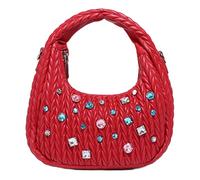 CHAKAE Sac à main assorti pour femme et fille, sac à bandoulière en cuir PU, sac à bandoulière en forme de croissant de strass, sac à bandoulière plissé, sac à main tendance en cuir PU, Rouge, One