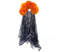 CHAKAE Serre-tête festif à fleurs d'Halloween avec voile noir élégant pour fête, coiffe tendance, couvre-chef, Halloween, chrysanthème