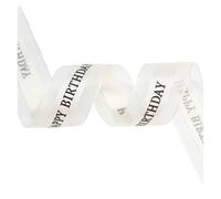 CHAKEUZND Rubans Cadeaux en Tissu, Ruban imprimé Joyeux Anniversaire Multicolore 25 mm x 50 mètres(Ivory)