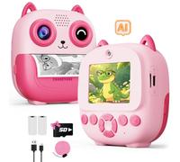 CHAKEYAKE Appareil Photo Instantané Enfants, Reconnaissance Vocale et Image IA, Écran 2,4 Pouces, Photo & Vidéo, Autocollants Créatifs, Filtres, Cadeau pour Garçons et Filles, Rose