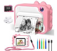 CHAKEYAKE Appareil photo instantané pour enfants, 2,4" 1080p avec papier d'impression 3 rouleaux sans encre et carte SD 32 G, cadeaux jouets pour enfants de 3 à 12 ans (rose)