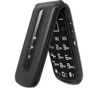 CHAKEYAKE Téléphone portable pliable GSM sans contrat avec écran 2,4", bouton d'appel d'urgence SOS, lampe de poche, radio FM, station de charge, noir