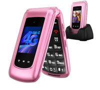 CHAKEYAKE Téléphone Portable Senior, 4G Téléphone à Clapet Débloqué avec Grosses Touches, Touche SOS, Écran 2,4 + 1,77 Pouces, Station de Recharge, Appareil Photo, Radio FM, Appel Rapide, Rose