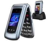 CHAKEYAKE Téléphone Portable Senior, Téléphone à Clapet 4G Débloqué avec Grandes Touches, Touche SOS, Écran 2,4 + 1,77", Appareil Photo, Batterie 1000 mAh, Téléphone Senior, Gris