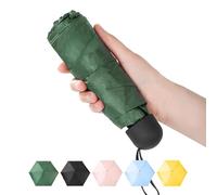 Chakipee Mini Regenschirm Klein Taschenschirm Mit 6 Rippen kompakt Faltbar Leicht Im Freien UV Schutz Regenschirme Schirm für Sonne und Regen Grün