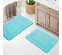 chakme Ensemble de tapis de bain 2 pièces, douce tapis de bain en mousse à mémoire de forme antidérapant lavable, ensemble de tapis de salle de bain pour toilette, douche et baignoire Bleu-vert