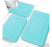 chakme Ensemble de tapis de bain 3 pièces, douce tapis de bain en mousse à mémoire de forme antidérapant lavable, ensemble de tapis de salle de bain pour toilette, douche et baignoire Bleu-vert