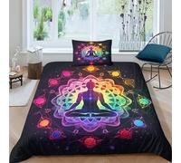 Chakra 2 Pièces Bedding Set Parure De Lit Avec Bohème Zen Spirituel Housse De Couette Et Taie D'oreiller-Simple,boutons,Mélange De Microfibre,Enfants Adultes Qualité Parure Luxury Single（135x200cm）