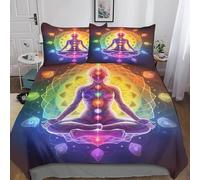 Chakra 3 Pièces Ensemble De 3D Digital Print Parure De Lit Enfant Adultes Bohème Zen Spirituel Housse De Couette Et Taies D'oreiller-Microfibre Avec Fermeture Éclair Housse Couette Double（200x200cm）