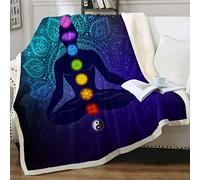 Chakra Méditation Couverture douce Chakra Couleur Fleurs Zen Spiritual Sherpa Couverture en polaire en peluche Mandala spirituel Couverture en peluche ultra luxueuse Violet Bleu et Bleu sarcelle Twin