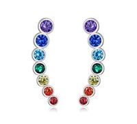 Chakra Oreille Grimpeuse en Argent Sterling 7 Chakras Oreille Crawler Zircon Oreille Manchette Boucles d'oreilles Bijoux Cadeaux pour Femmes Maman
