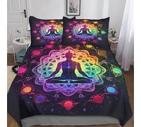Chakra Sets Housse De Bohème Zen Spirituel Couette Avec Taies D'oreiller Mode Unique 3D Géométrique Imprimé Microfibre Literie Parure Linge De Lit Avec Fermeture Éclair 3 Pièces Double（200x200cm）