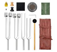 Chakra Tuning Fork Set for Healing (128Hz, 136.1Hz, 256Hz, 384Hz), Solfeggios Tuning Forks with Leather Storage for Yoga