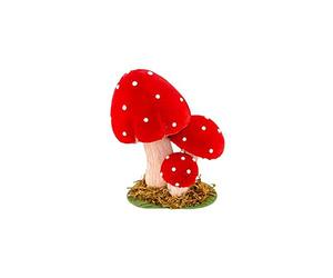 Chaks 10490, Trois Champignons Rouges à Pois factices bombés sur Socle Bois 15cm