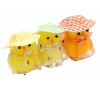 Chaks 12572, Lot de 3 Poussins Jaunes avec Chapeau et ciré Tulle Fleuri 5,5cm