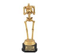 Chaks 13677, Statuette Trophée Squelette Halloween en résine dorée 18cm