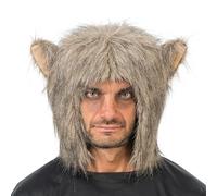 Chaks - Bonnet de loup-garou avec fourrure et oreilles, tête d'animal avec fourrure synthétique, accessoires de costume pour Halloween et carnaval