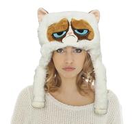 Chaks - Bonnet en peluche Grumpy Cat avec pattes | Couvre-chef pour le carnaval et les soirées à thème, motif Grumpy Cat avec pattes articulées