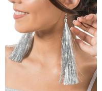 Chaks - Boucles d'oreilles Lametta, 17 cm de long, Clous d'oreilles scintillants, Bijoux fantaisie, Accessoire pour carnaval, fête, festival