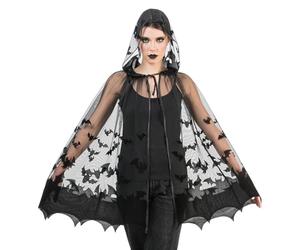 Chaks - Cape de costume de chauve-souris, cape avec capuche, accessoires de vampire noirs pour femmes, Halloween et carnaval, Noir