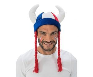 Chaks - Casque avec cornes et tresses, accessoire de déguisement pour supporters, casque en tissu pour tenues de supporters lors de la Coupe du monde, du Championnat d’Europe (Lot de 4)
