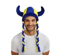 Chaks - Casque avec cornes et tresses, accessoire de déguisement pour supporters, casque en tissu pour tenues de supporters lors de la Coupe du monde, du Championnat d’Europe