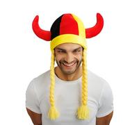 Chaks - Casque avec cornes et tresses, accessoire supporter Coupe du monde | Casque en tissu pour supporters de la Coupe du monde et du Championnat d’Europe, motif cornes et tresses