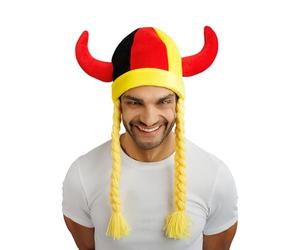 Chaks - Casque avec cornes et tresses, accessoire supporter Coupe du monde | Casque en tissu pour supporters de la Coupe du monde et du Championnat d’Europe, motif cornes et tresses