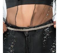 Chaks - Ceinture en strass pour femmes argent, chaîne de taille scintillante, ceinture en chaîne, chaîne de hanche, accessoires pour jeans, robes, manteaux