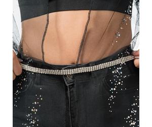 Chaks - Ceinture en strass pour femmes argent, chaîne de taille scintillante, ceinture en chaîne, chaîne de hanche, accessoires pour jeans, robes, manteaux