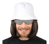 Chaks - Chapeau avec perruque, chapeau de pêcheur avec cheveux cousus jusqu'aux épaules pour carnaval, festival, fête à thème