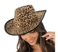 Chaks - Chapeau de cowboy à motif léopard, chapeau western | Accessoire à imprimé animalier pour carnaval, festivals et enterrements de vie de jeune fille, costume western