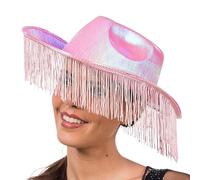 Chaks - Chapeau de cowboy holographique avec franges, chapeau pour costumes western, accessoires pour carnaval, festival et JGA, Rose