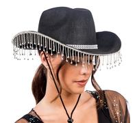 Chaks - Chapeau de cowgirl pour femme avec franges en strass, chapeau de cowboy pour carnaval, accessoire de festival
