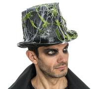 Chaks - Chapeau haut-de-forme pour hommes en noir, motif toile d'araignée, accessoires de costume sombres pour Halloween et le carnaval