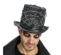 Chaks - Chapeau haut-de-forme pour hommes en noir, motif toile d'araignée, accessoires de costume sombres pour Halloween et le carnaval
