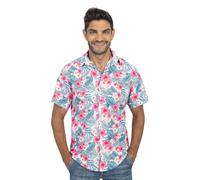 Chaks - Chemise hawaïenne pour Homme, Chemise Hibiscus Rose Vif
