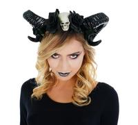 Chaks - Coiffe de méchante reine pour femmes, noire avec cornes, roses et voile, accessoire de costume pour Halloween