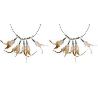 Chaks - Collier avec perles et plumes, collier, accessoires pour costumes, indiens, carnaval (Lot de 2)