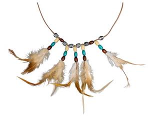Chaks - Collier avec perles et plumes, collier, accessoires pour costumes, indiens, carnaval (Lot de 2)