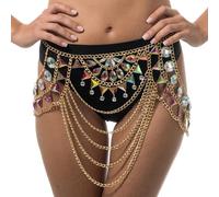 Chaks - Collier de corps doré pour femmes avec diamants synthétiques colorés scintillants, pour les festivals et les fêtes sur la plage