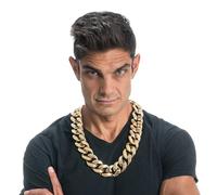 Chaks Collier fantaisie Chaîne large rappeur 70 cm Or - Accessoire de déguisement, bijou fantaisie