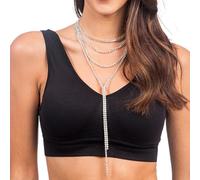 Chaks - Collier femme argent, élégant collier en Y avec strass pour les tenues de mariage, les nuits disco & les festivals