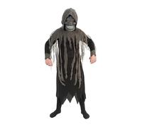 Chaks - Costume de la Faucheuse pour enfants, ensemble 3 pièces, tunique, capuche et masque tête de mort, tenue pour Halloween et Carnaval